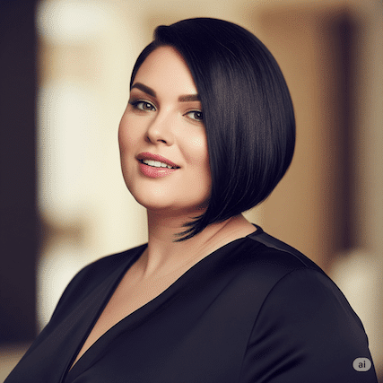 Kurvige Frau mit einem Bob-Haarschnitt