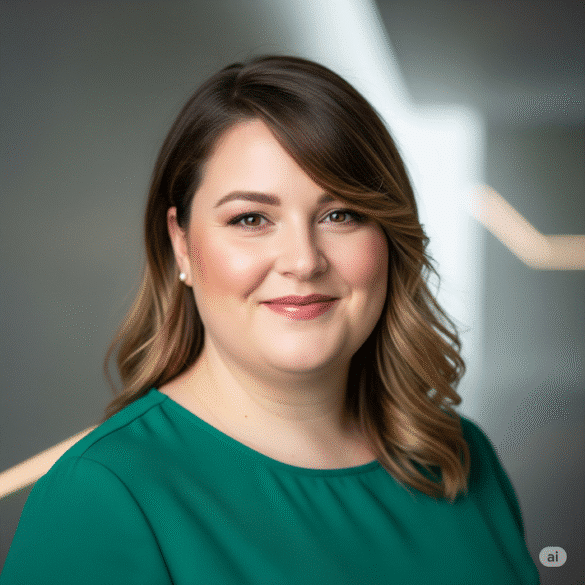 mollige Frau mit Doppelkinn und einer schoenen Frisur