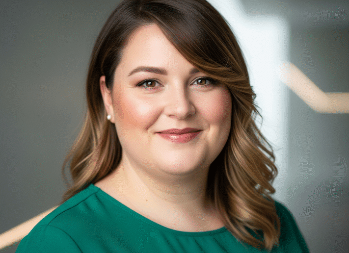 mollige Frau mit Doppelkinn und einer schoenen Frisur