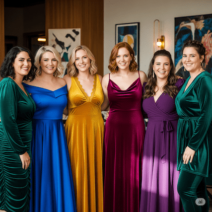 Plus Size Frauen mit unterschiedlichen Samtkleidern