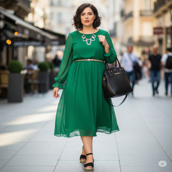Mollige Frau mit einem Chiffonkleid