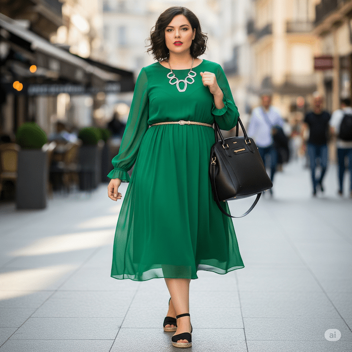 Mollige Frau mit einem Chiffonkleid