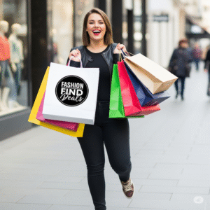 Glueckliches plussize Model mit einer Enikaufstasche