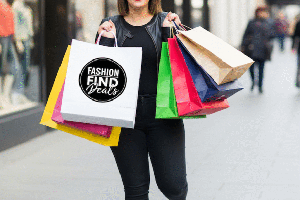 Glueckliches plussize Model mit einer Enikaufstasche