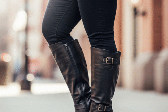 Frau mit Stiefeln und dicken Waden
