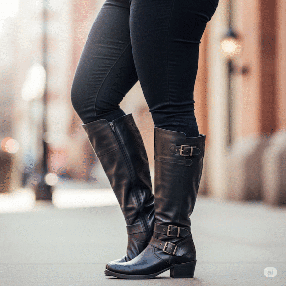 Frau mit Stiefeln und dicken Waden