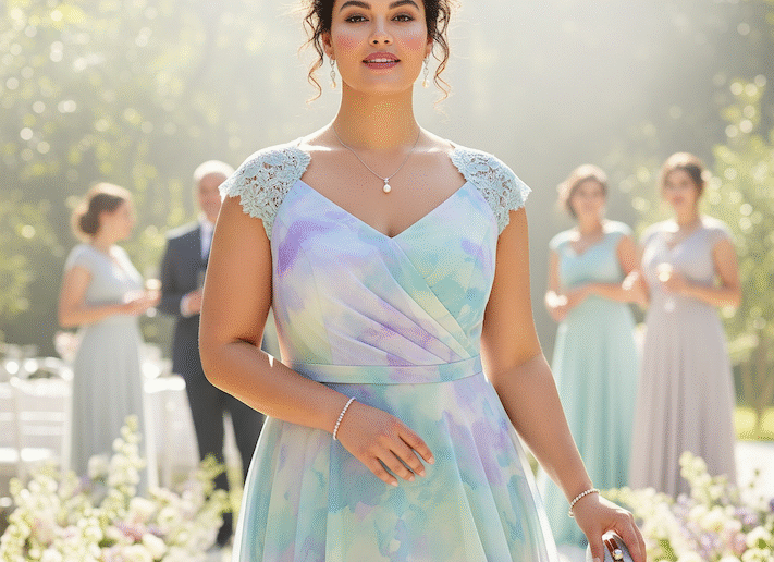 Grosse Frau in Uebergroessen mit einem Kleid