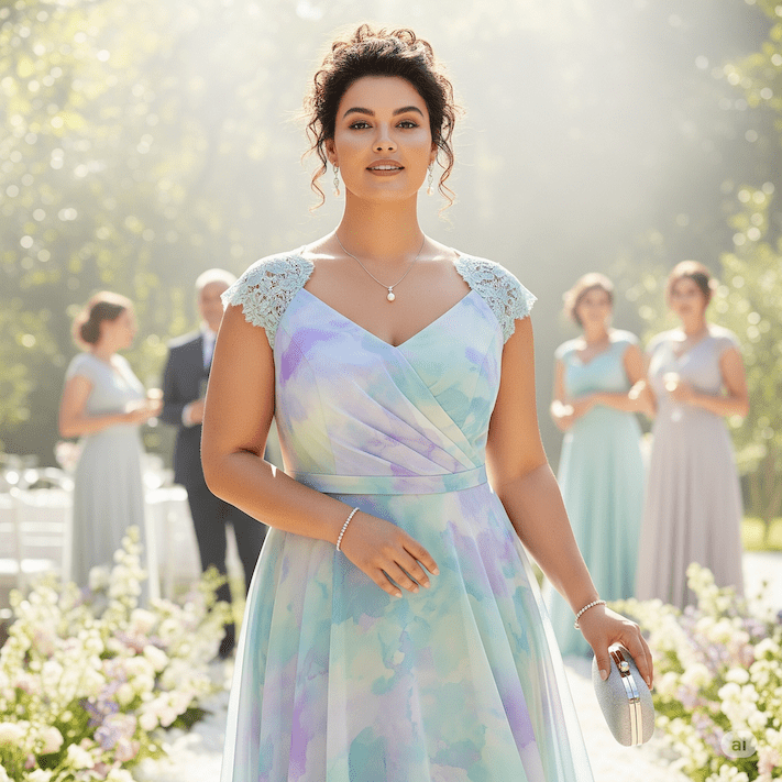 Grosse Frau in Uebergroessen mit einem Kleid