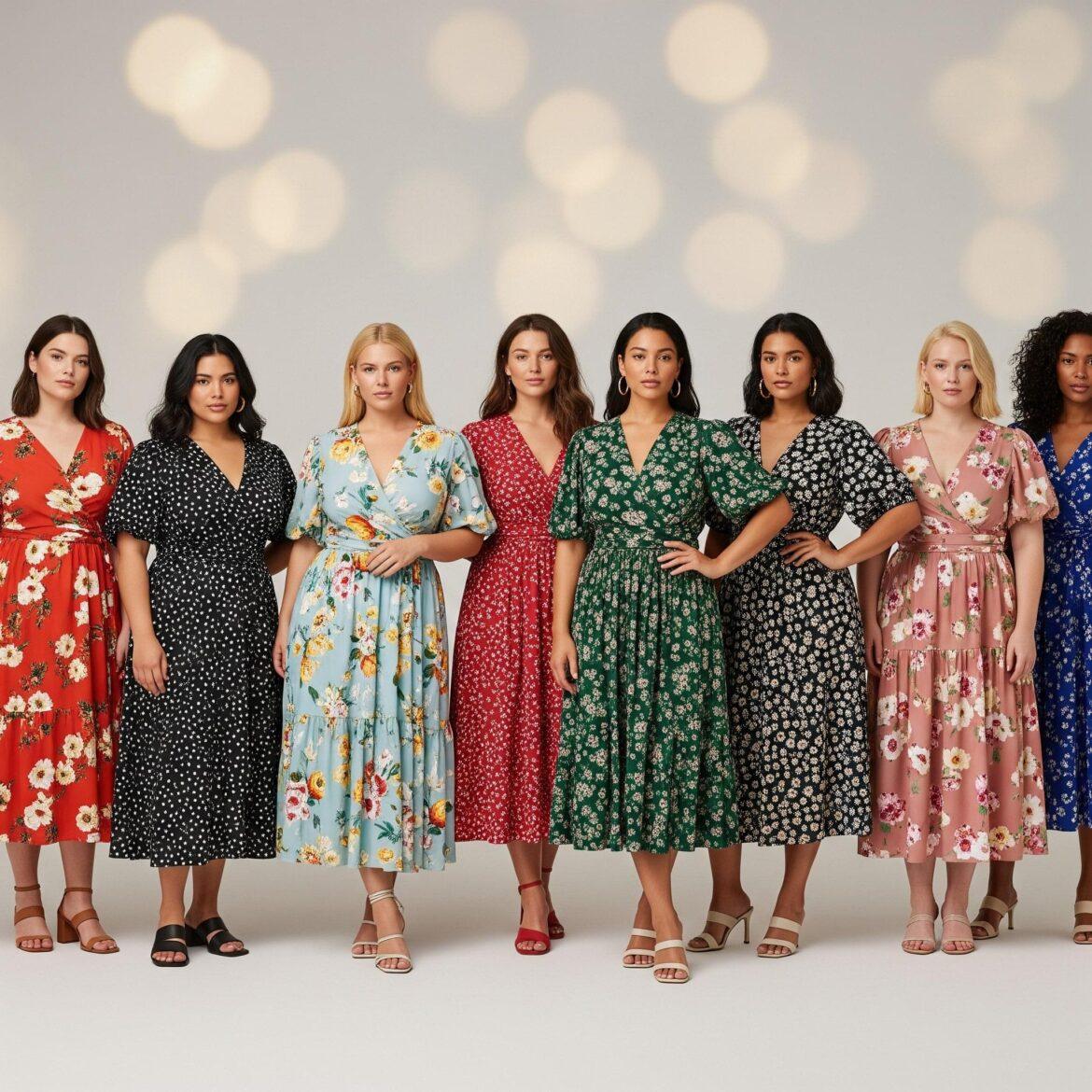 Collage an curvy Frauen mit Midikleidern