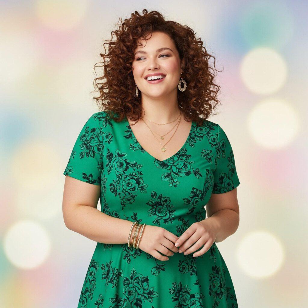 Midi Kleid für mollige Frauen mit Accessoires