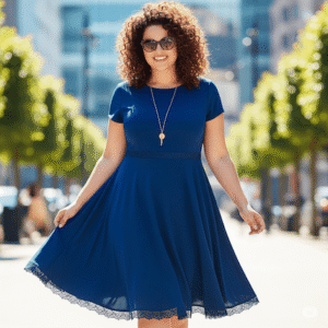 Kurvige Frau in einem A-Linien-Kleid