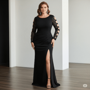 Curvy Frau mit elegantem Abendkleid