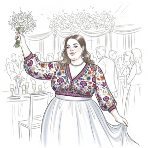 Curvy Ladie grafisch dargestellt mit eleganter Bluse