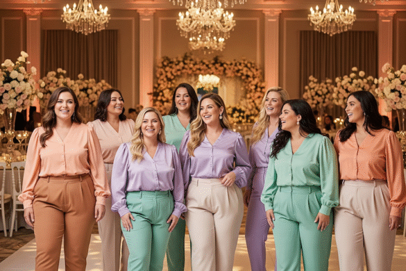 Frauen in Uebergroessen mit festlichen Blusen