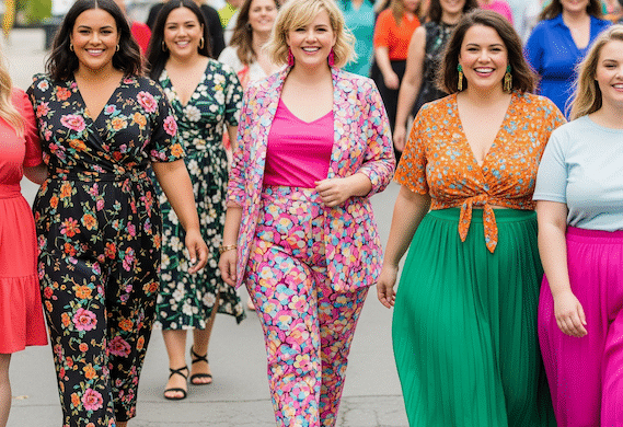 Mollige Frauen mit buten Outfits
