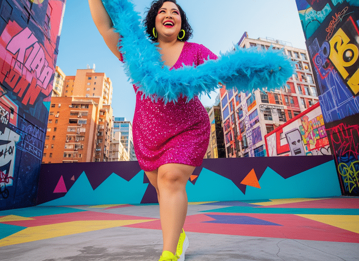 Lachende Frau in grossen Groessen