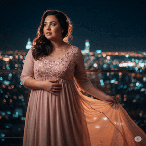 Mollige Frau in einem Empirekleid