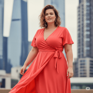 Curvy Frau mit Wickelkleid