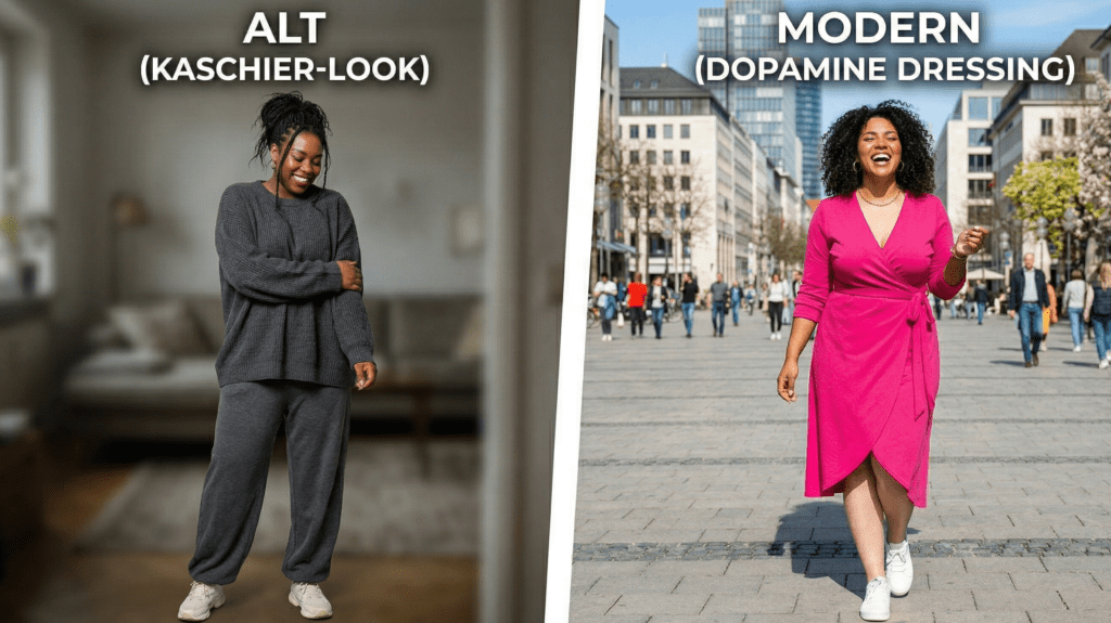 orher-Nachher Vergleich Moderegeln für große Größen.